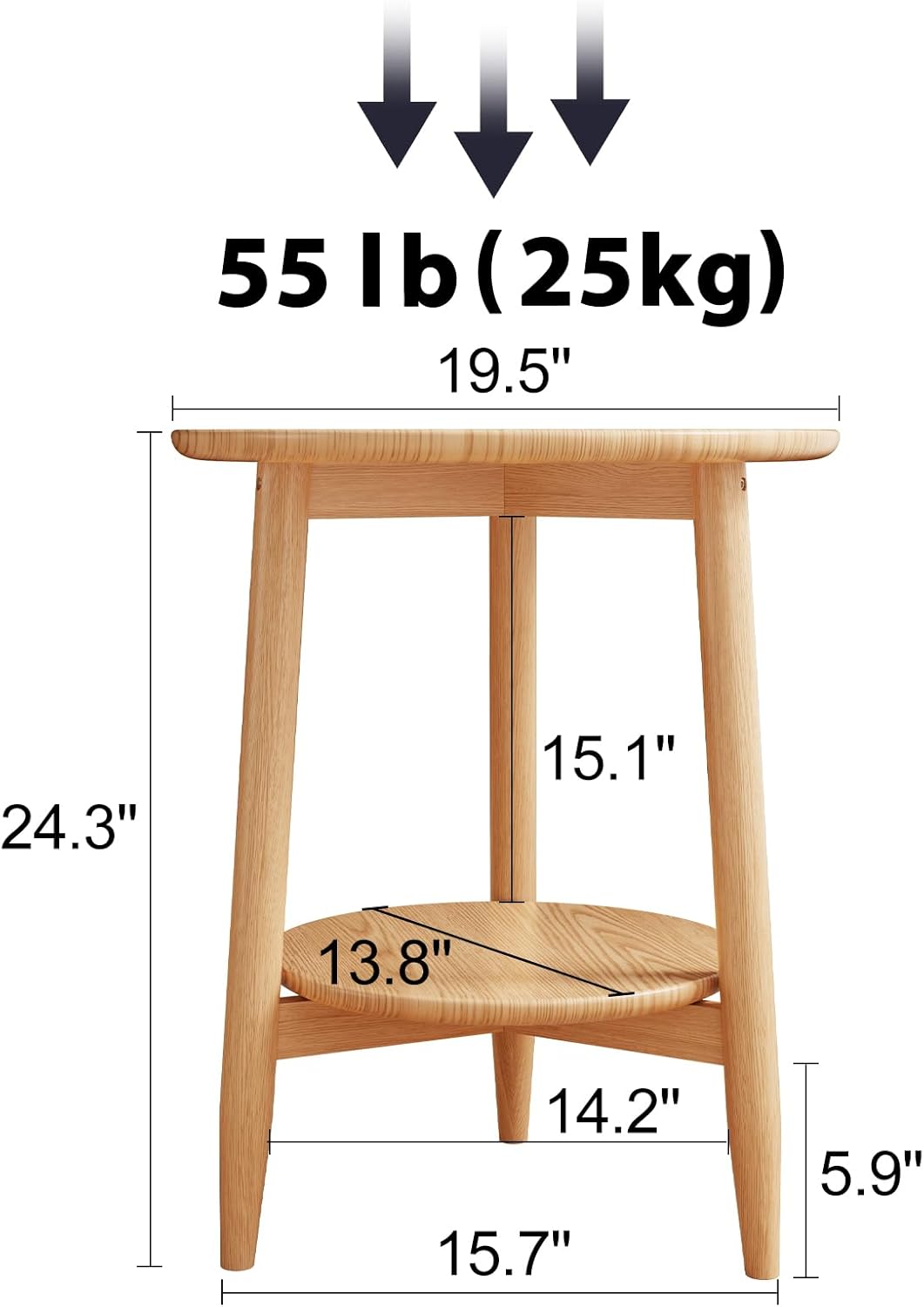 Round End Table,Solid Wood Small Round Table with Lower Shelf,Round Side Table，Nightstand for Small Spaces,Living Room,Bedroom(Natural)