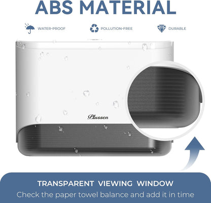 Commercial Paper Towel Dispenser Wall Mount C-Fold Multifold Trifold Hand Towels Dispenser for Bathroom, Two Key Lock Design No-Drilling Adhesive & Screws Included, ABS Built, White-PN6012