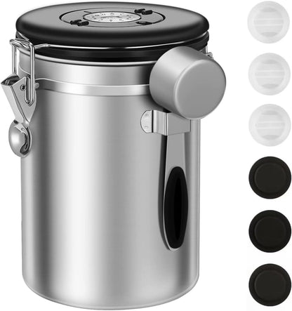 ShanSon Coffee Canister Airtight Stainless Steel Kitchen Food Storage Container with Date Tracker for Beans Grounds Tea Flour Cereal Sugar, 22OZ, Silver