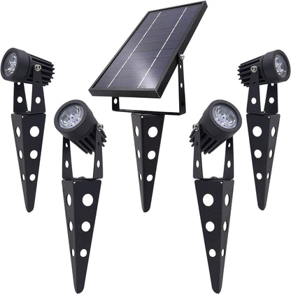 4-Spotlight Mini 50X Solar-Powered LED Spotlight (Cool White LED), Black Finish, Outdoor Garden Yard Landscape Downlight