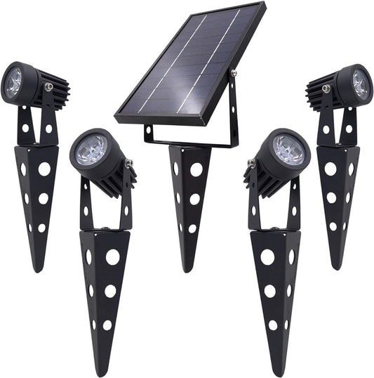 4-Spotlight Mini 50X Solar-Powered LED Spotlight (Cool White LED), Black Finish, Outdoor Garden Yard Landscape Downlight