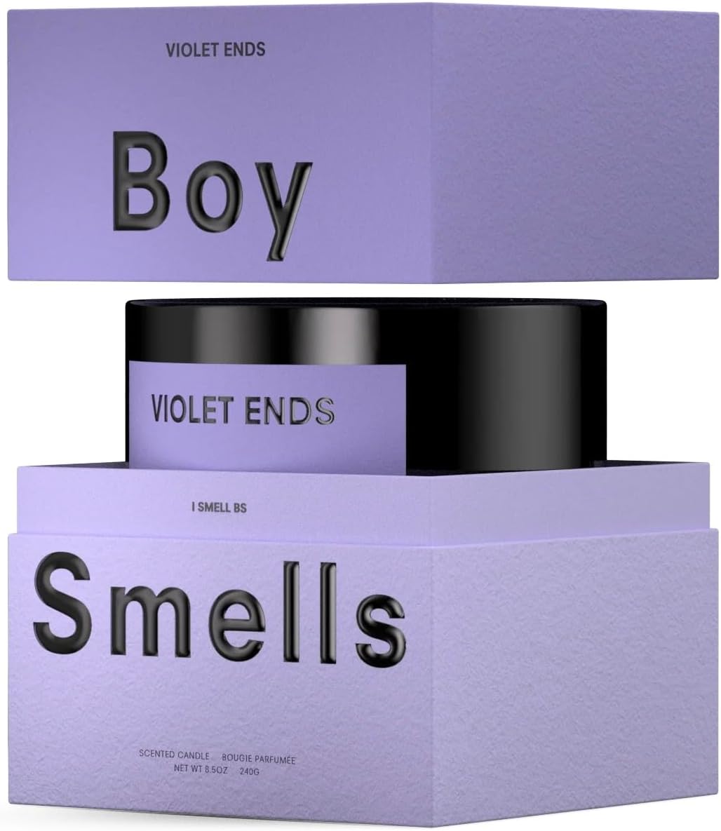 Boy Smells Violet Ends Candle - 8.5 oz - Aromatic Candle for Home with Rhubarb, Violet and Smoked Papyrus - Up to 50-Hour Burn - Cotton Wick