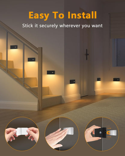 WILLED Motion Sensor Night Lights, Wireless Stair Lights Indoor, Battery Rechargeable Night Lights for Stairway, Hallway, Kitchen, Closet, Cabinet, Bedroom, Kids' Room(4-Pack)