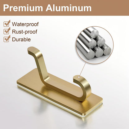 pickpiff Wall Hooks for Coat and Towel: 13LB Adhesive Door Hanger Stick on, Brushed Gold