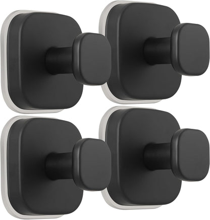 Suction Cup Hooks for Shower - Reusable No-Drill Mounting - Hooks for Towels, Robes & Loofah on Metal, Glass, Mirrors, Tile & Smooth Non-Porous Surfaces (4, Matte Black)