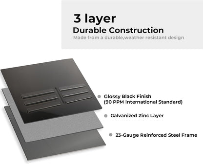 Worth Garden 28" H. Large Metal Glazed Planter Set of 2, Modern Glossy Finish Black Tall Square Tapered Steel Flower Plant Pots for Indoor & Outdoor Use - Insert Plate with Drain Holes, Air Vents