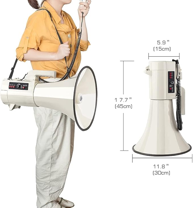 Heavy Duty 75W Professional Megaphone Bullhorn Speaker with Built-in Microphone-Rechargeable Battery&Portable Strap-Siren -USB/SD/AUX Input-Ideal for Football, Baseball,Coaches