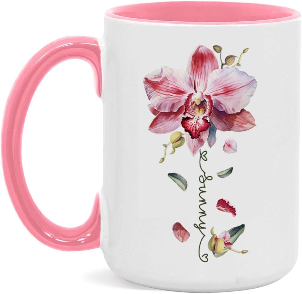 Novelty Coffee Cup With Orchid Design, Personalized Name Flower Accent Mug, Custom Orchid Flower Ceramic Cup 11oz 15oz, Customized Flower Lover Mug, Gift For Family Member