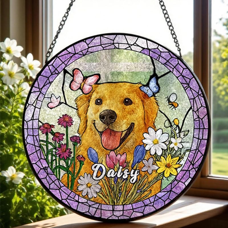 Personalized Halloween Dog Glass Window Hanging Ornament,Custom Pet Photo Ornament, Unique for Dog Lovers,Customized Pet Keepsake for Fall Holiday Décor