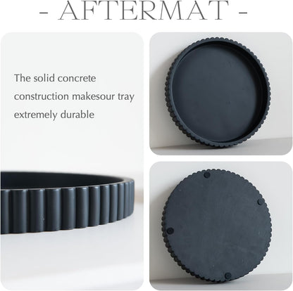 Decorative Tray for Coffee Table, Living Room, Side Table, 2 Packs 11" Black Round Concrete Home Decor Serving Trays for Accent Table, Console Table