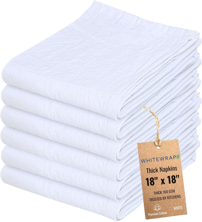 WHITEWRAP Flour Sack Towels 100% Cotton Dish Towel Reusable Baking Cloth for Bread Dough, Baguettes, Ciabatta, Machine Washable, Kitchen Towels for Cleaning – Set of 6 (18"x18") - White