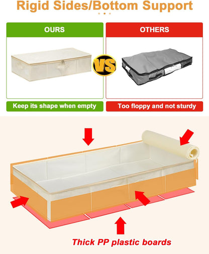 punemi Underbed Storage, 3 Pack Clothing Storage Bags W/Sturdy Handles, Large Capacity Underbed Shoe Container Organizer, Dorm Essentials Bins for Blankets, Pillows, Comforters & Quilts, Beige, 50L