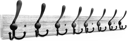 IBosins Wall Mounted Coat Rack, 31.4'' Long, Rustic Wood & Aluminum Coat Rack with 8 Black Tri-Hooks for Coat, Bag, Towel, Key, Hat, Umbrella