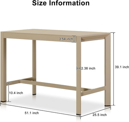 PURPLE LEAF 39.1'' Rectangle Outdoor Patio Counter Height Dining Table, Durable Aluminum Bar Height Pub Table for Counter Bar Stool, Water-Proof Tall Dining Table with Sturdy Legs, Champagne