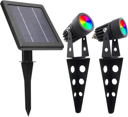 Mini 50X Twin Solar Spot Lights Outdoor Multi Color Changing RGB LED Spotlight Cast Aluminium for Outdoor Garden Yard Landscape Downlight