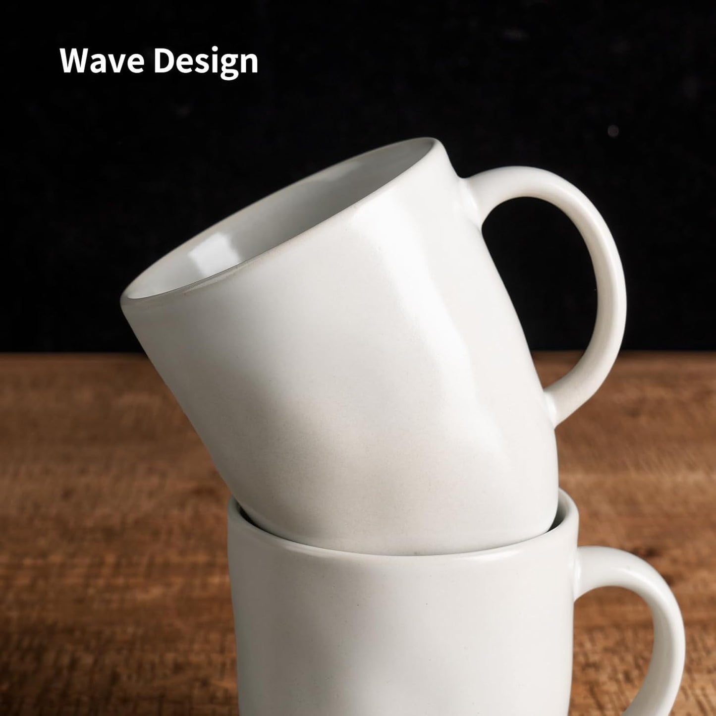 famiware Coffee Mugs Set of 4, Ocean Square 13oz Coffee Cup Set with Handle for Cocoa, Milk, Hot Chocolate, Tea, Water, Stoneware Cups for Kitchen, Microwave and Dishwasher Safe, Matte White