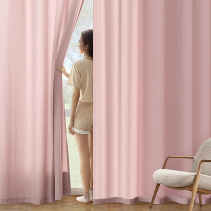 MIULEE Baby Pink Privacy Sheer Curtains That Let Light in 90 Inches Long Non-See-Through Semi Sheer Curtain Light Filtering Window Curtains Drapes for Living Room Bedroom 2 Panels Set 42 X 90