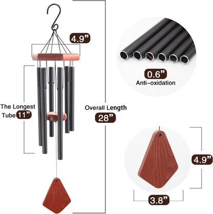 Small Wind Chimes for Outside, Wind Chimes Outdoor Tuned Soothing Melody, Wind Chime for Mom/Housewarming, Black WindChimes Outdoors Decoration.