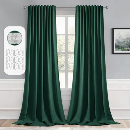 MIULEE Hunter Green Back Tab Blackout Curtains 108 Inch Long 2 Panels Set for Living Room Bedroom, Rod Pocket/Pinch Pleat Extra Long Thermal Insulated Room Darkening Pleated Window Drapes