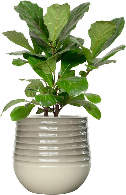 10.8" H Resin Tall Planters for Outdoor Plants, Modern Taupe Round Tapered Plastic Flower Pot for Outdoor and Indoor Plants, Large Plant Pot with Drainage Holes and Rubber Plug for Home Garden Patio