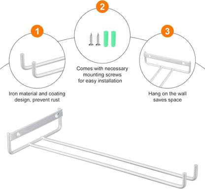 uxcell 5Pcs Wine Glass Rack, 10.43 Inch Iron Wine Glasses Rack Under Cabinet Stemware Rack - Wall Mountable Wine Glass Holder Storage Hanger for Bars Coffee Restaurants Kitchens, Silver