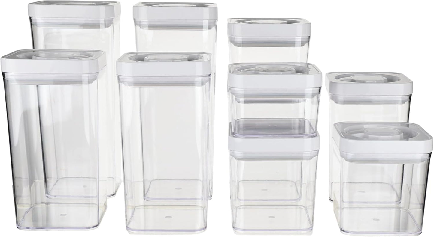 Amazon Basics Airtight Food Storage Containers, BPA Free, with Twist/Turn Lids, for Kitchen Pantry Organization, 10-Piece Square Set, Clear Plastic