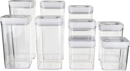 Amazon Basics Airtight Food Storage Containers, BPA Free, with Twist/Turn Lids, for Kitchen Pantry Organization, 10-Piece Square Set, Clear Plastic