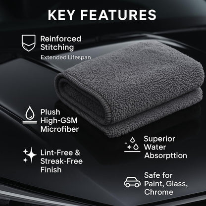 PAKS - 3 Pack Reusable Microfiber Towels - 16x24 Micro Fiber Towels Car Detailing - Plush Auto Cleaning Cloths - Dual-Sided Car Microfiber Towel - Lint & Streak-Free Wash Cloths - Cleaning Supplies