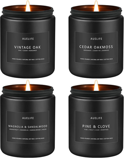 Scented Candles Set | Masculine Candle, Gifts for Men - Soy Candles for Home Scented - 4 Pack Aromatherapy Candle Gift - Scent of Vintage Oak/Cedar Oakmoss/Magnolia & Sandalwood/Pine & Clove
