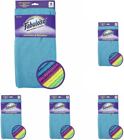Fabuloso Microfiber Cleaning Cloths, 8 ct, Rainbow Colors | Lint-Free, Scratch-Free Cleaning Cloths for Surfaces and Wood Furniture | Microfiber Dustless Cloth for Bold and Bright Cleaning Experience