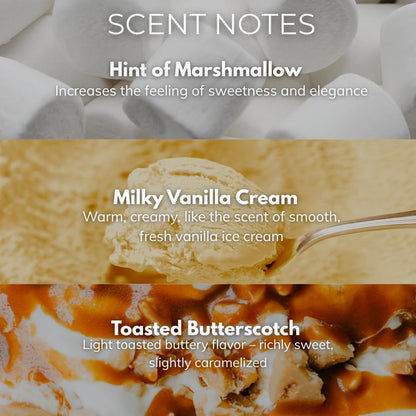 Vanilla Candle - 9.7 oz /275g Vanilla Scented Candle in Cream Frosted Glass Jar with Wooden Lid and Wooden Crackling Wick in a Luxurious Gift Box - Creamy, Smooth and Soothing