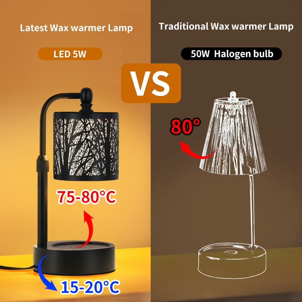 Tree ﻿Candle Warmer Lamp, LED Colors Changing Candle Warmer with Adjustable Height, Timer, Bedroom Living Room Home Decor Wax Melting Warmer for Jar Candles (Black)