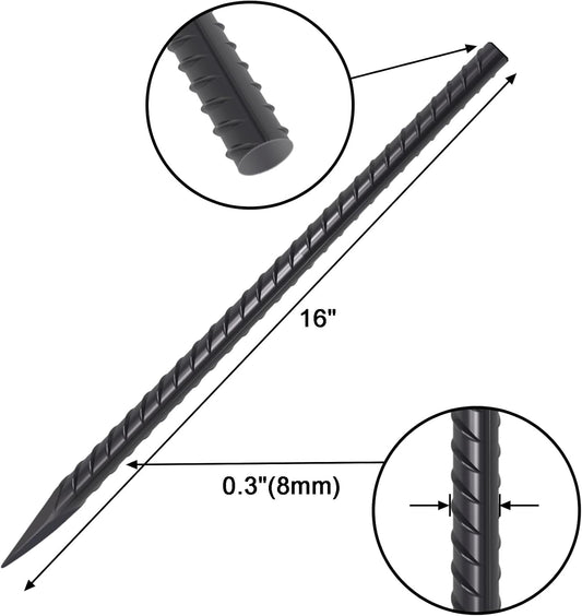 VVOKGO Rebar Stakes 16 Inches Ground Concrete Form Stakes (54pcs), Straight Metal Spikes Heavy Duty with Chisel Point End, 5/16" Diameter Steel Anchors for Fence, Concrete Timber, Garden Plants, Black