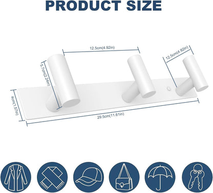 VAEHOLD Hat and Coat Wall Mount Rack - Hooks for Robes, Bags, Keys, and Towels - Bathroom Towel Hanger Organizer (White, “T“ Shape 3 Hooks 2 Pack)