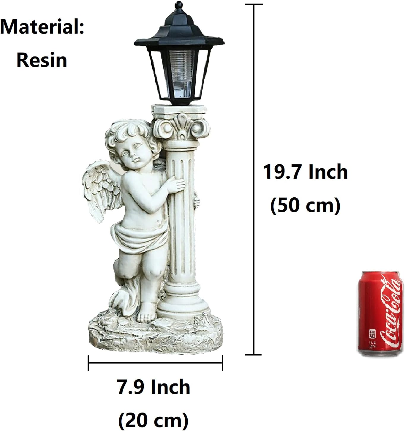 Angel Statue with Solar Lights (Left) 19.7 Inch, Outdoor Solar Angel Garden Statue with Roma Pillar for Garden Lawn Deocr, Christian Religious Gift