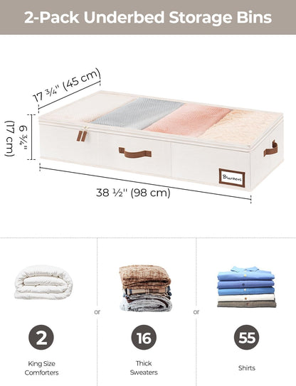 StorageWorks Extra Large Under Bed Storage Containers with Handles and Label Holder, 2 Pack Ultra-thick Fabric Underbed Bins, Closet Organizer for Clothes, Blankets, Sweater