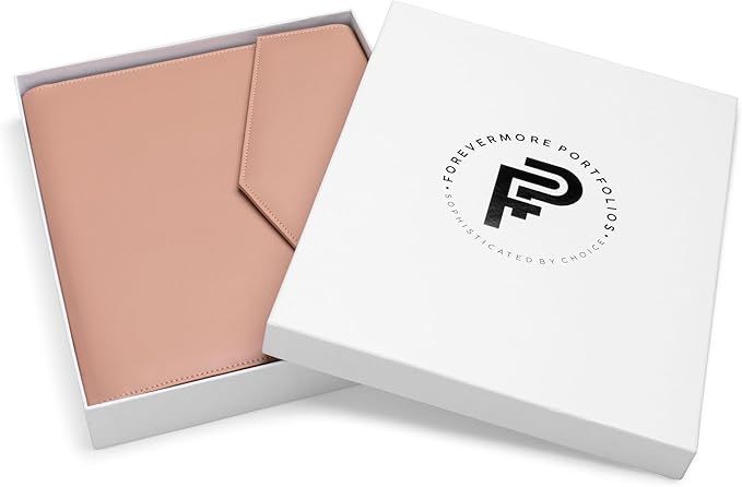 FOREVERMORE PORTFOLIOS Padfolio Binder Organizer for Women | Faux Leather Portfolio Folder for Resume, Documents, Notebook, Tablet and Business Cards | Notepad Included - Pink