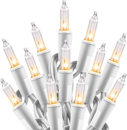 Clear Christmas Lights Set 100 Count 25 Feet Incandescent Bulb Mini String Lights for Indoor Christmas Tree Garland Birthday Wedding Party Festival Decoration, White Wire