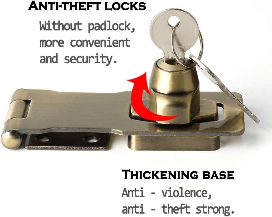 Alise Keyed Hasp Lock,4 Inch Safety Packlock Clasp Hasp Lock Latch with Lock,Door Hinge Lock with Keys Keyed Locking Hasp for Cabinets Closets Doors,Bronze