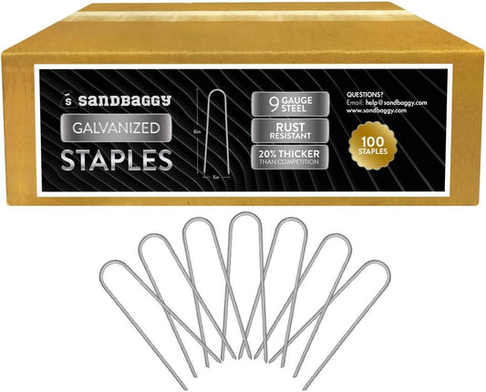Sandbaggy Galvanized 6-Inch Landscape Staples | Industrial Grade 9 Gauge Steel | Also Called Fabric Pins, Garden Earth Stakes, Lawn Nails | Trusted by Farmers & Homeowners Across The USA (100 Staples)