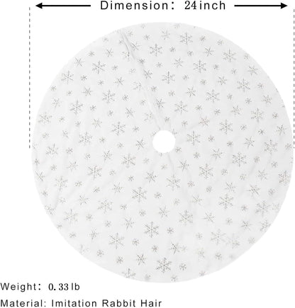 24inch White Christmas Tree Skirt Tree Carpet Blanket, Soft 2ft Xmas Christmas Tree Blanket with Silver Snowflake White Faux Fur Carpet for Christmas Holidays Decoration Party
