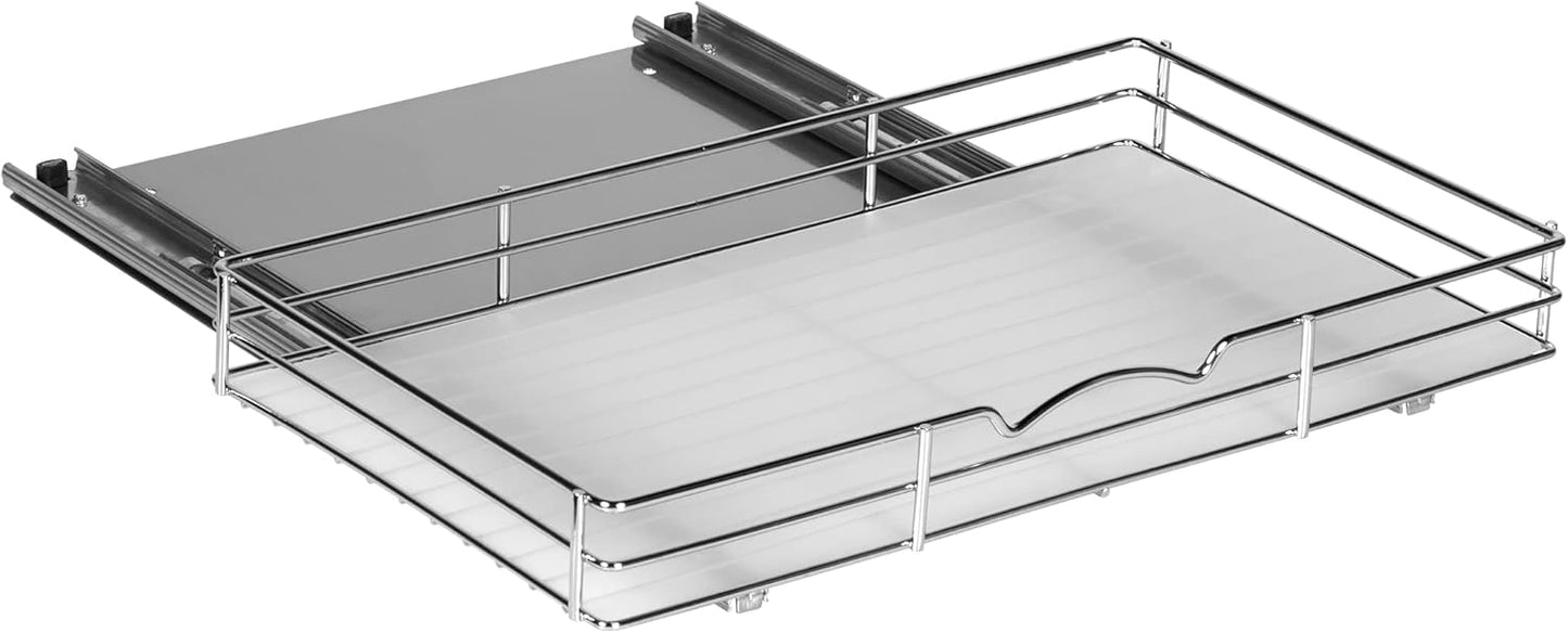 Pull Out Cabinet Organizer for Spices, Cans - Heavy Duty with Lifetime Limited Warranty- Pull Out Spice Rack- Cabinet Pull Out Shelf for Cans,Dishes, Etc, 18-3/8"Wx 10-1/2"D x 2-3/4” H, Chrome