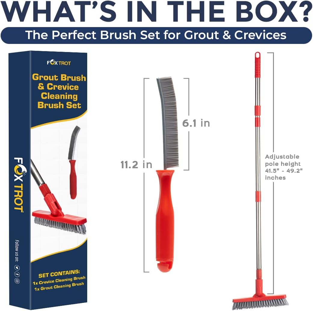 Grout Brush with Long Handle & Hard Bristle Crevice Cleaning Brush, Grout Cleaner for Tile Floors, Floor Scrubber for Tile Grout Line, Household Use, Multipurpose Gap Cleaning Tools by Foxtrot Living