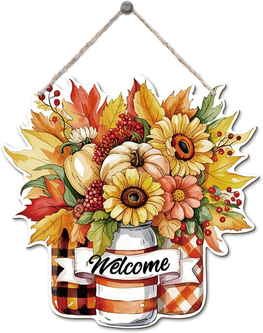 Thanksgiving Welcome Door Sign Pumpkin Hanging Decor Fall Wooden Sign Autumn Decorations, Outdoor Farmhouse Porch, Autumn Harvest Thanksgiving Home Decorations, Housewarming Gift
