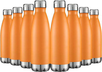 HASLE OUTFITTERS 17oz Stainless Steel Water Bottles Bulk, Vacuum Insulated Water Bottles Double Walled Powder Coated Reusable Metal Sports Water Bottles Keep Drinks Hot and Cold, Orange, 8Packs