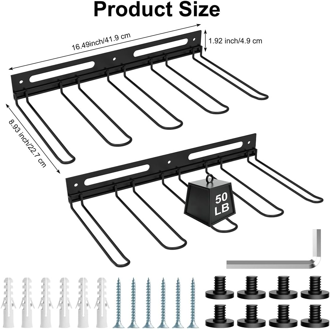 Garage Wall-Mounted Rack, Tool Storage Rack, Garden Tool Rack, Hanging Storage Rack for Yard Tools, Anti-Rust - Easy Installation (2-Pack)