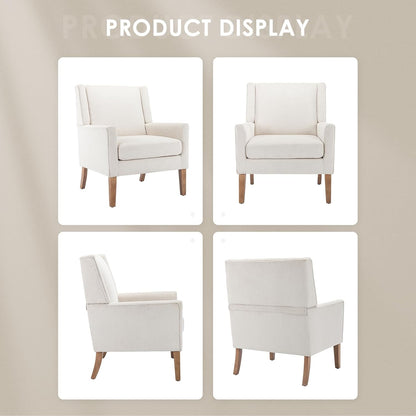 COLAMY Modern Wingback Living Room Chair Set of 2, Upholstered Fabric Accent Armchair, Single Sofa Chair with Lounge Seat and Wood Legs for Bedroom/Office/Reading Spaces, Beige