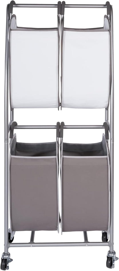 Neatfreak - 2 Tier Vertical Rolling Laundry Cart - Rolling Storage Cart On Wheels With 4 x Tote Hampers For Laundry, Towels, Blankets & Bathroom Organization - Quad Laundry Sorter