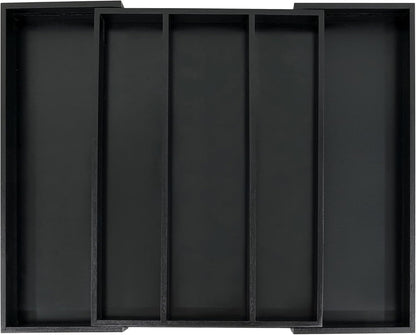 Utoplike Bamboo Drawer Organizer Kitchen Utensils, Adjustable Black Silverware Holder and Cutlery Tray Organiser, Expandable Drawer Divider for Flatware, Knives in Kitchen, Bedroom, Living Room