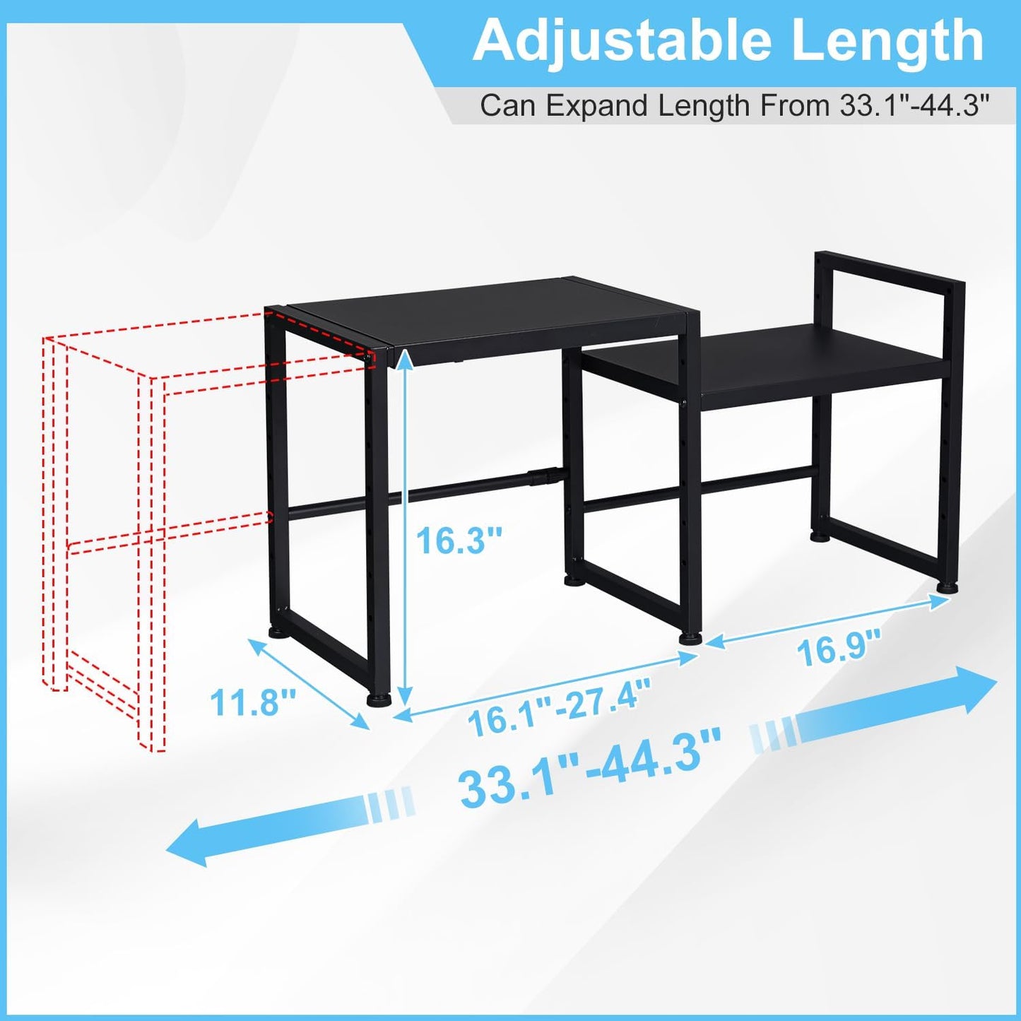 44.3 Inches Expandable Metal Storage Shelves,150LBS Heavy Duty Shelving Units and Storage For Appliance,Adjustable Utility Organization and Storage Shelf Rack For Kitchen Cabinet Closet Garage Pantry